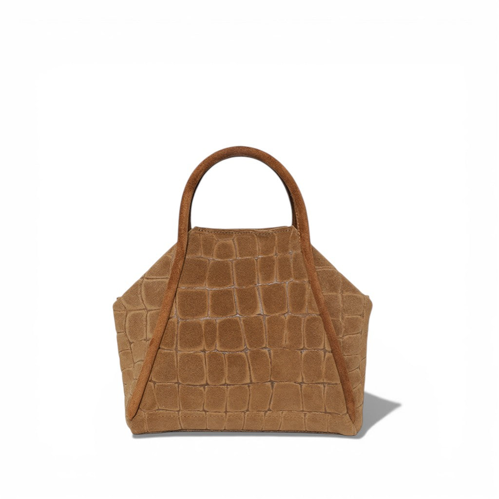 Taya Top Handle Crossbody in Camel Italian Croco-Embossed Suede