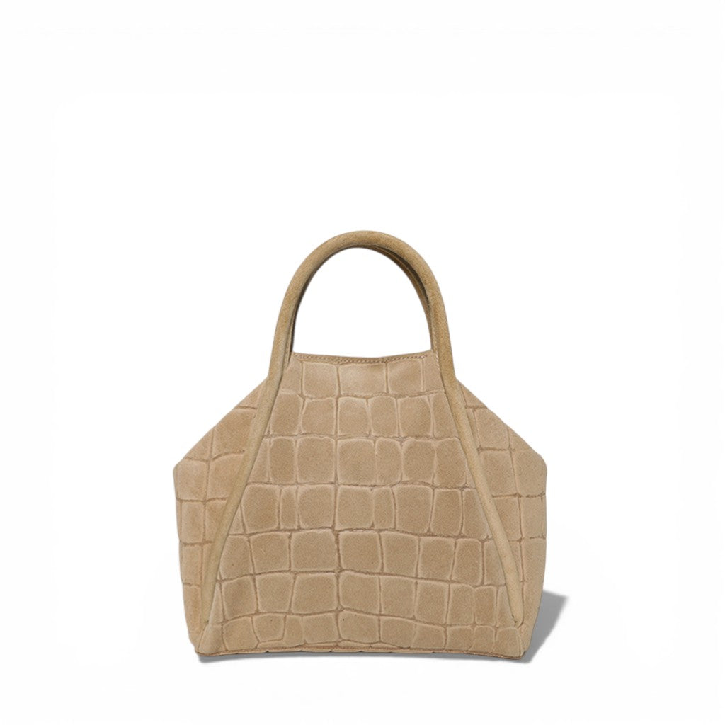 Taya Top Handle Crossbody in Ecru Italian Croco-Embossed Suede