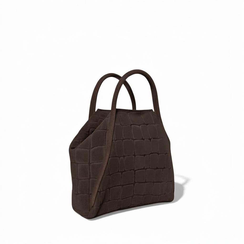 Taya Top Handle Crossbody in Truffle Italian Croco-Embossed Suede
