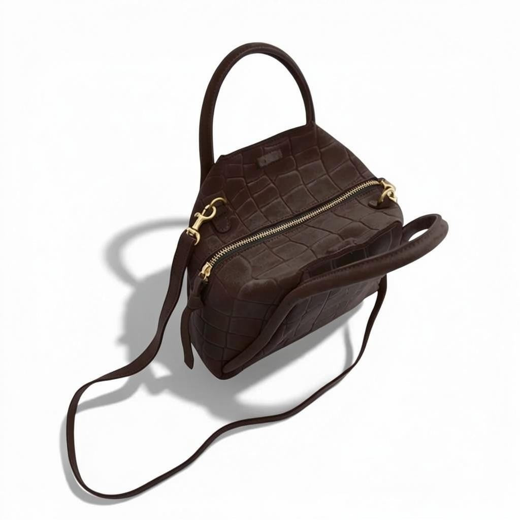 Taya Top Handle Crossbody in Truffle Italian Croco-Embossed Suede