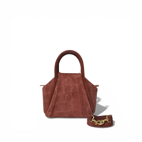 Mini Taya Top Handle Crossbody in Bordeaux Italian Croco-Embossed Suede