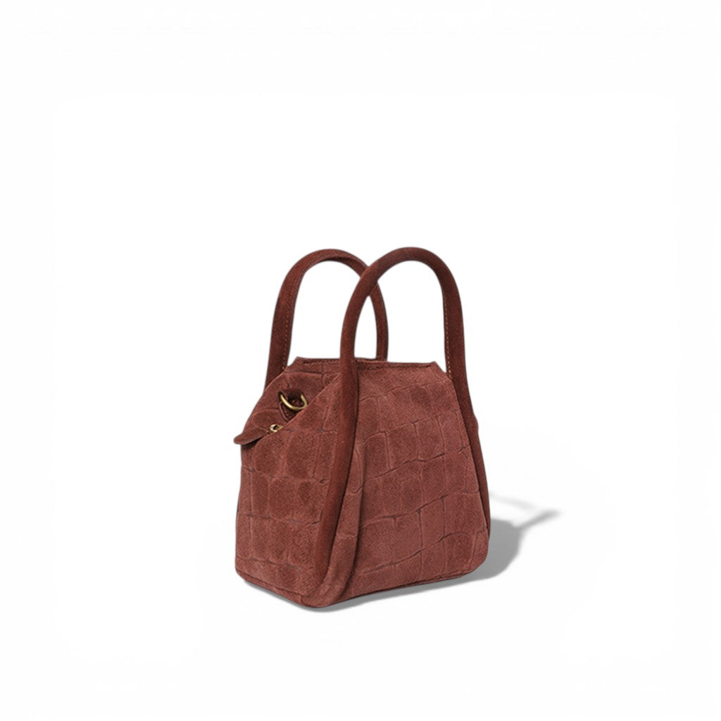 Mini Taya Top Handle Crossbody in Bordeaux Italian Croco-Embossed Suede