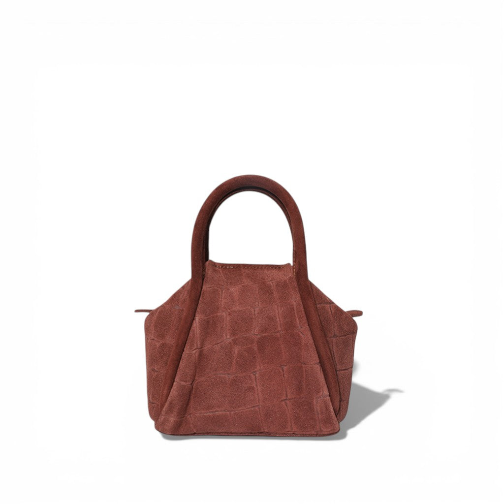 Mini Taya Top Handle Crossbody in Bordeaux Italian Croco-Embossed Suede