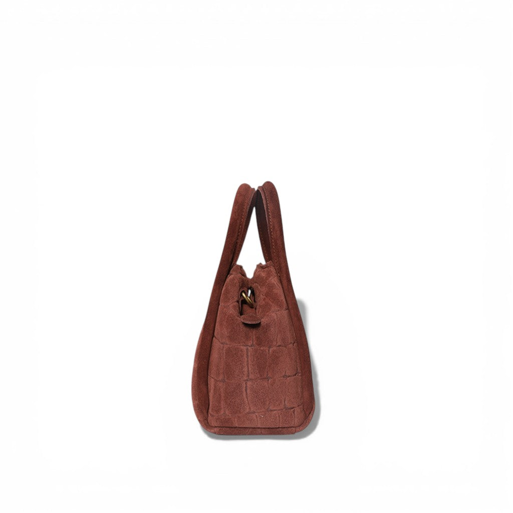 Mini Taya Top Handle Crossbody in Bordeaux Italian Croco-Embossed Suede