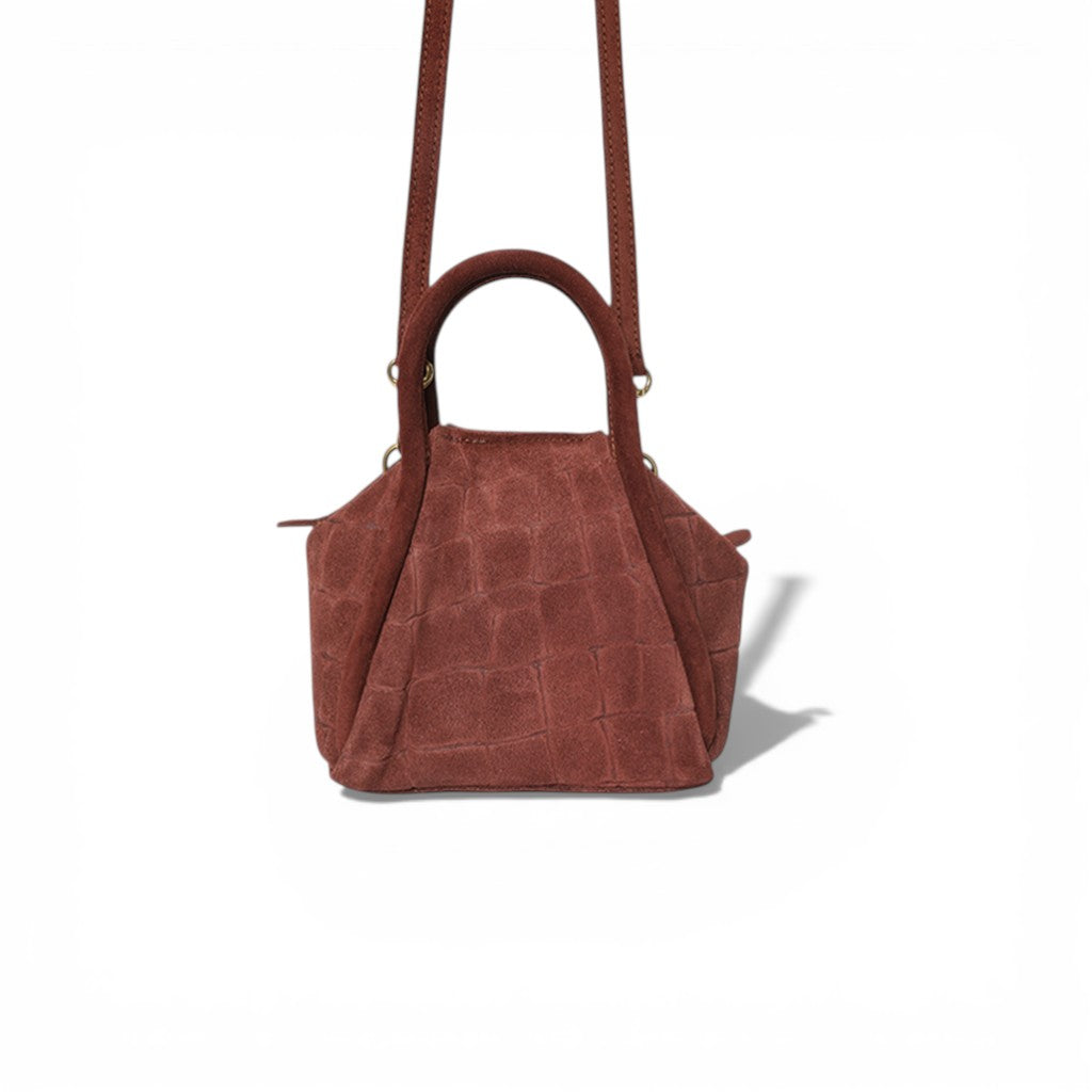 Mini Taya Top Handle Crossbody in Bordeaux Italian Croco-Embossed Suede