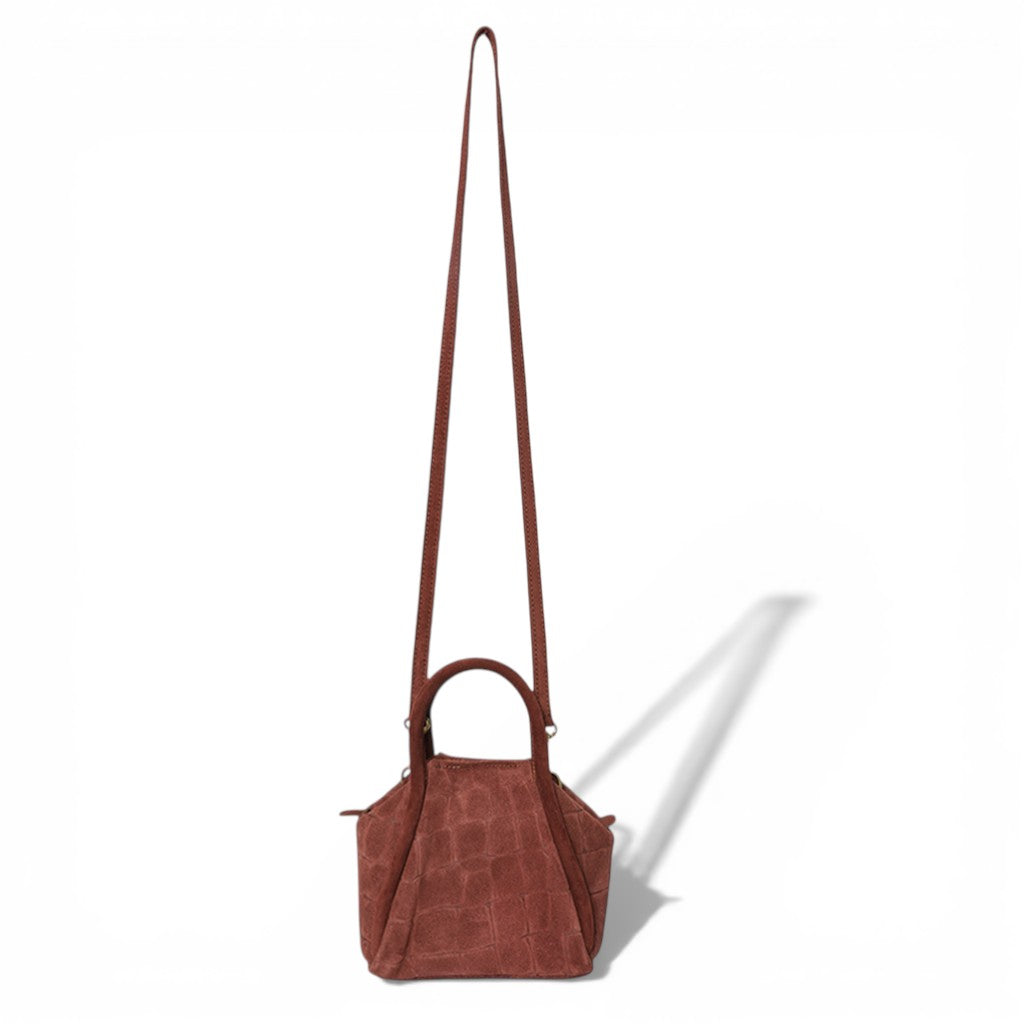 Mini Taya Top Handle Crossbody in Bordeaux Italian Croco-Embossed Suede