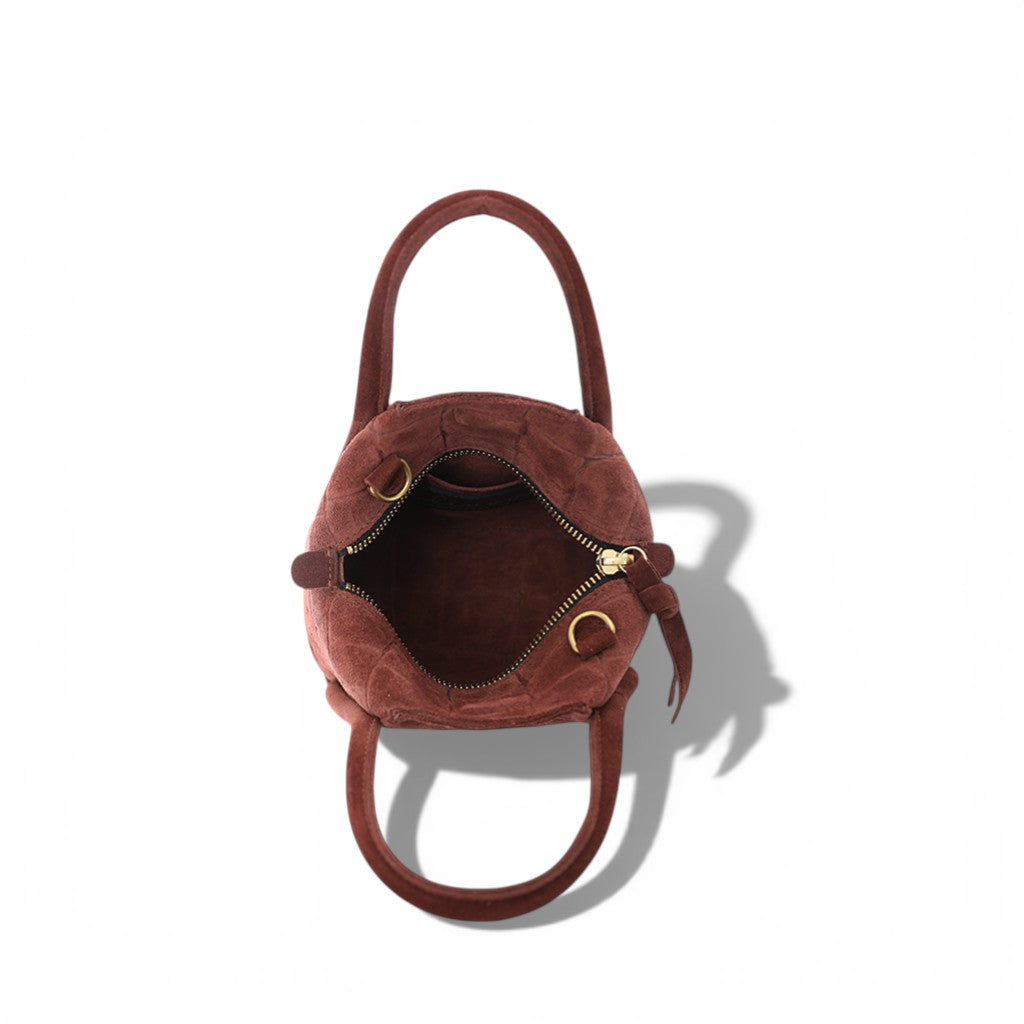 Mini Taya Top Handle Crossbody in Bordeaux Italian Croco-Embossed Suede