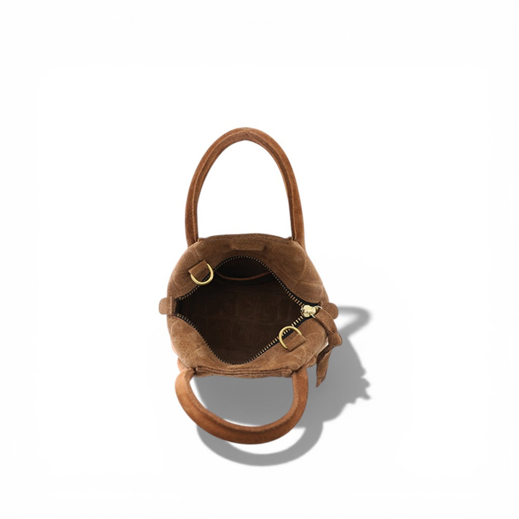 Mini Taya Top Handle Crossbody in Camel Italian Croco-Embossed Suede