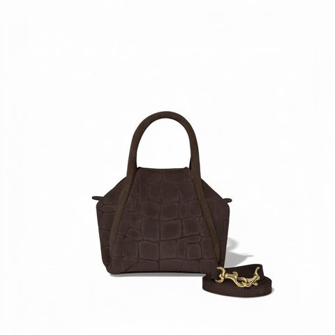 Mini Taya Top Handle Crossbody in Truffle Italian Croco-Embossed Suede