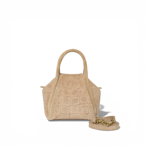 Mini Taya Top Handle Crossbody in Ecru Italian Croco-Embossed Suede