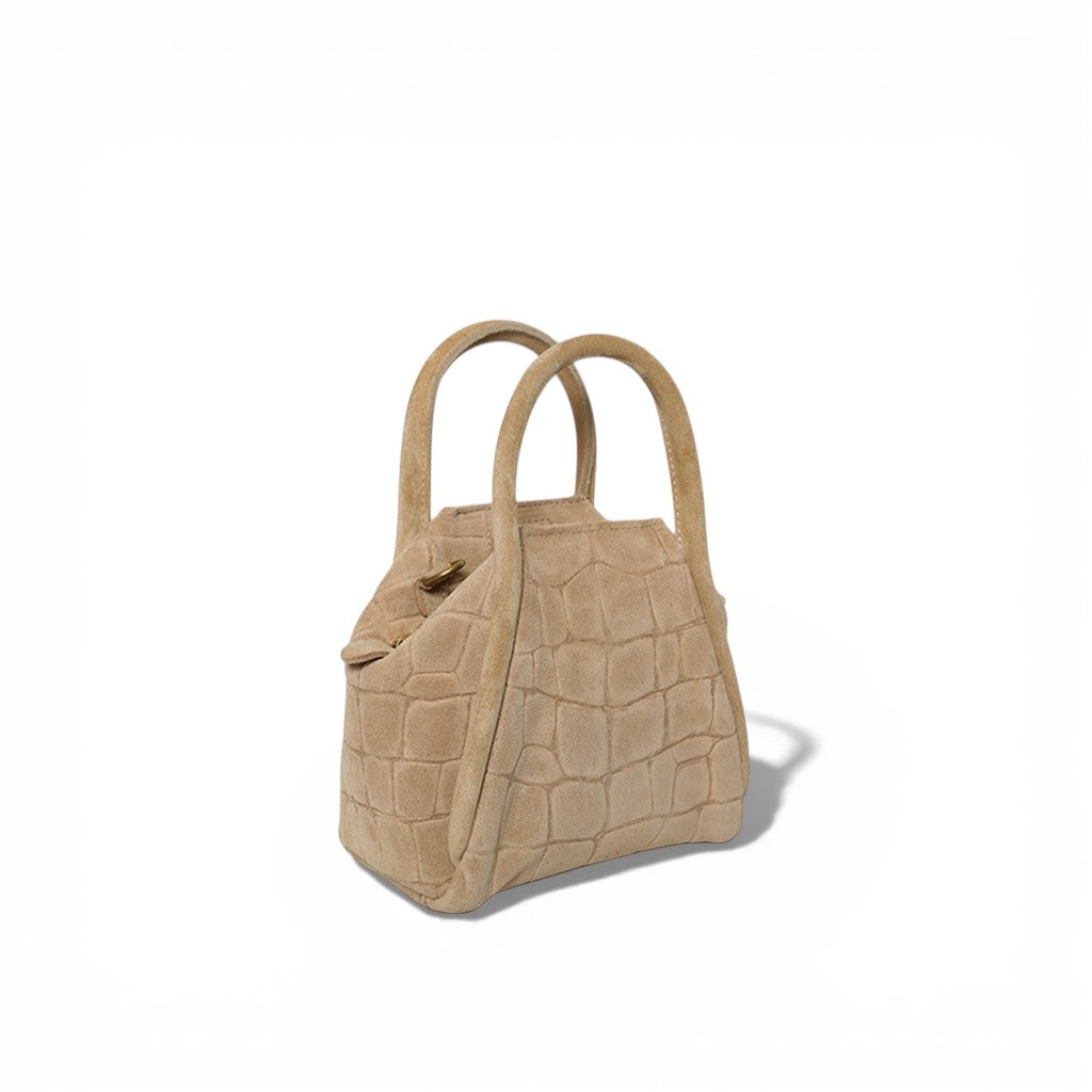 Mini Taya Top Handle Crossbody in Ecru Italian Croco-Embossed Suede