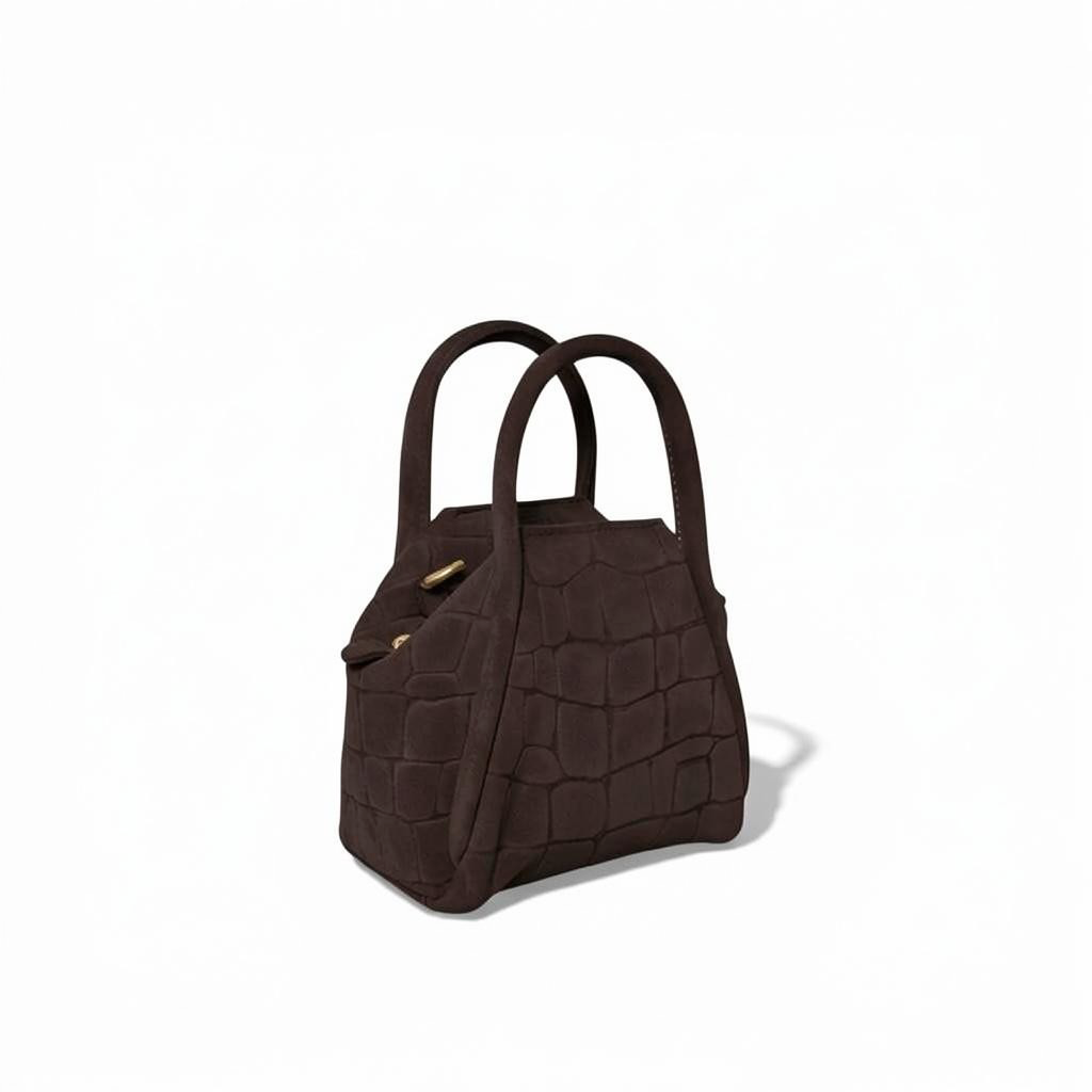 Mini Taya Top Handle Crossbody in Truffle Italian Croco-Embossed Suede
