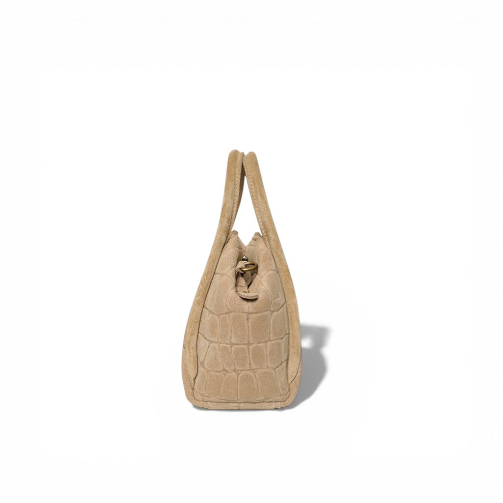 Mini Taya Top Handle Crossbody in Ecru Italian Croco-Embossed Suede