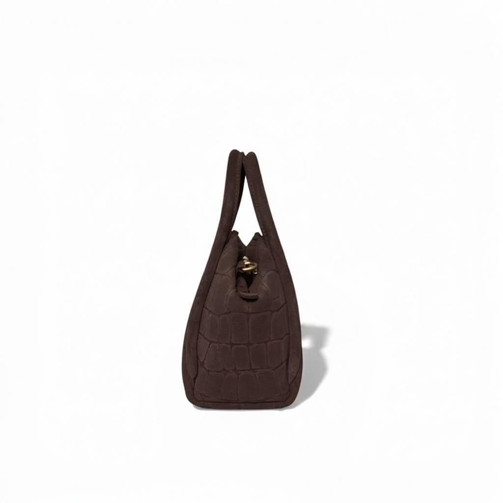 Mini Taya Top Handle Crossbody in Truffle Italian Croco-Embossed Suede