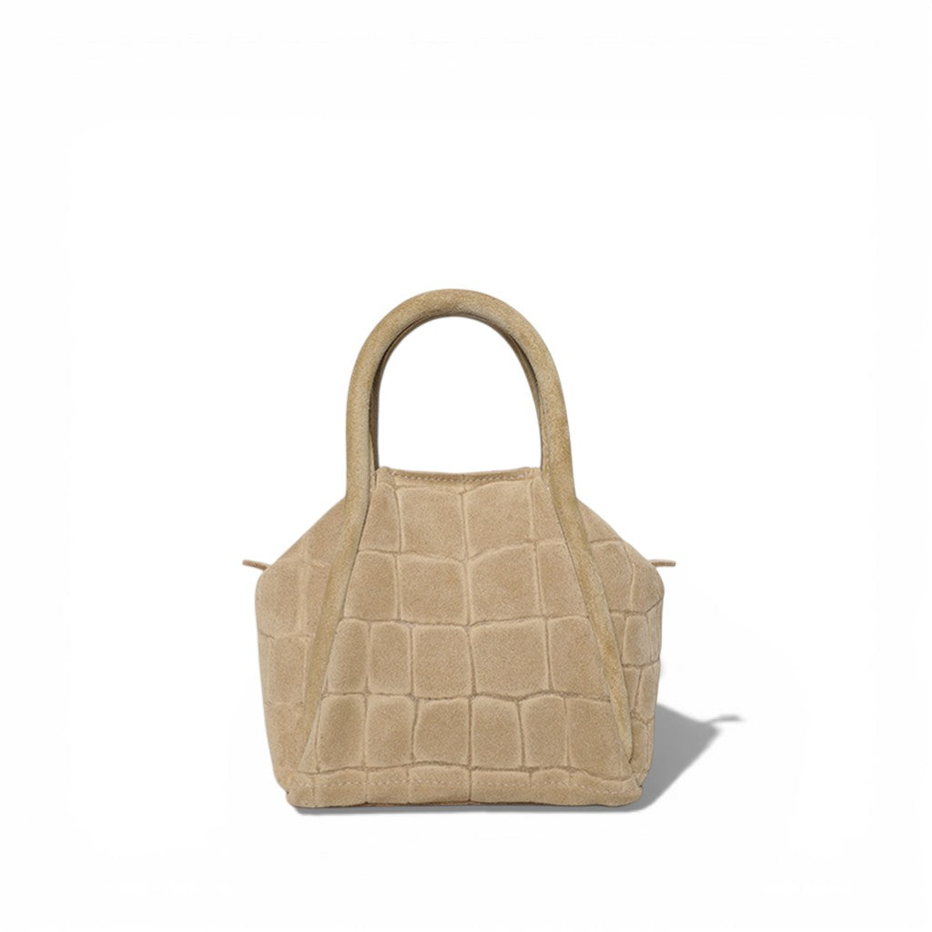 Mini Taya Top Handle Crossbody in Ecru Italian Croco-Embossed Suede