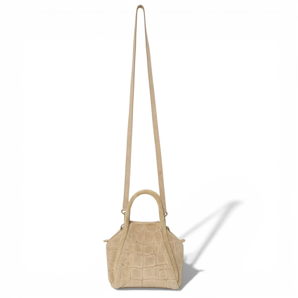 Mini Taya Top Handle Crossbody in Ecru Italian Croco-Embossed Suede