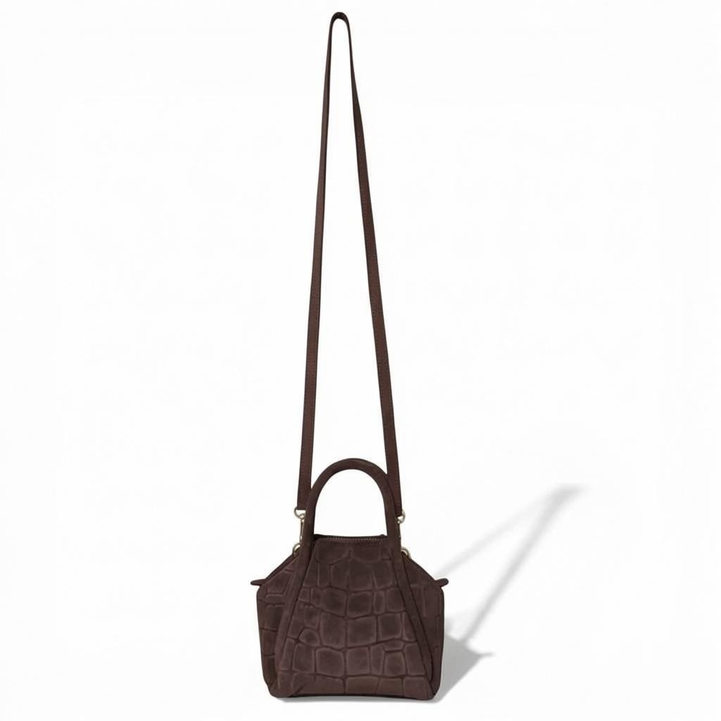 Mini Taya Top Handle Crossbody in Truffle Italian Croco-Embossed Suede