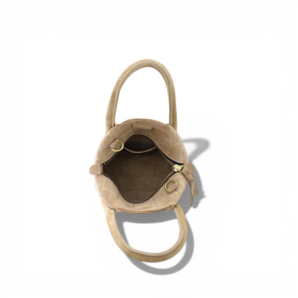 Mini Taya Top Handle Crossbody in Ecru Italian Croco-Embossed Suede