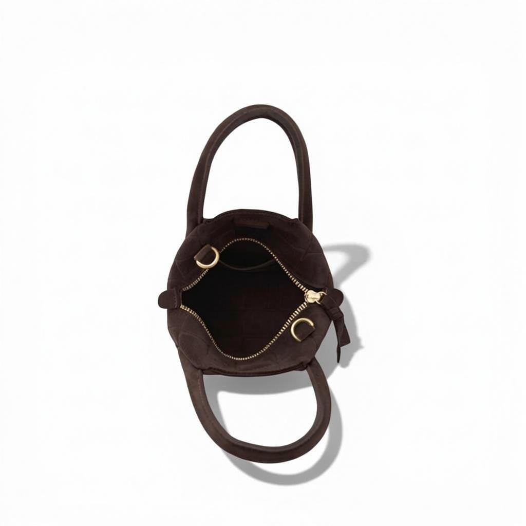 Mini Taya Top Handle Crossbody in Truffle Italian Croco-Embossed Suede