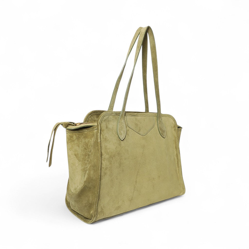 Piper Portfolio in Olive Italian Leather Backed Suede