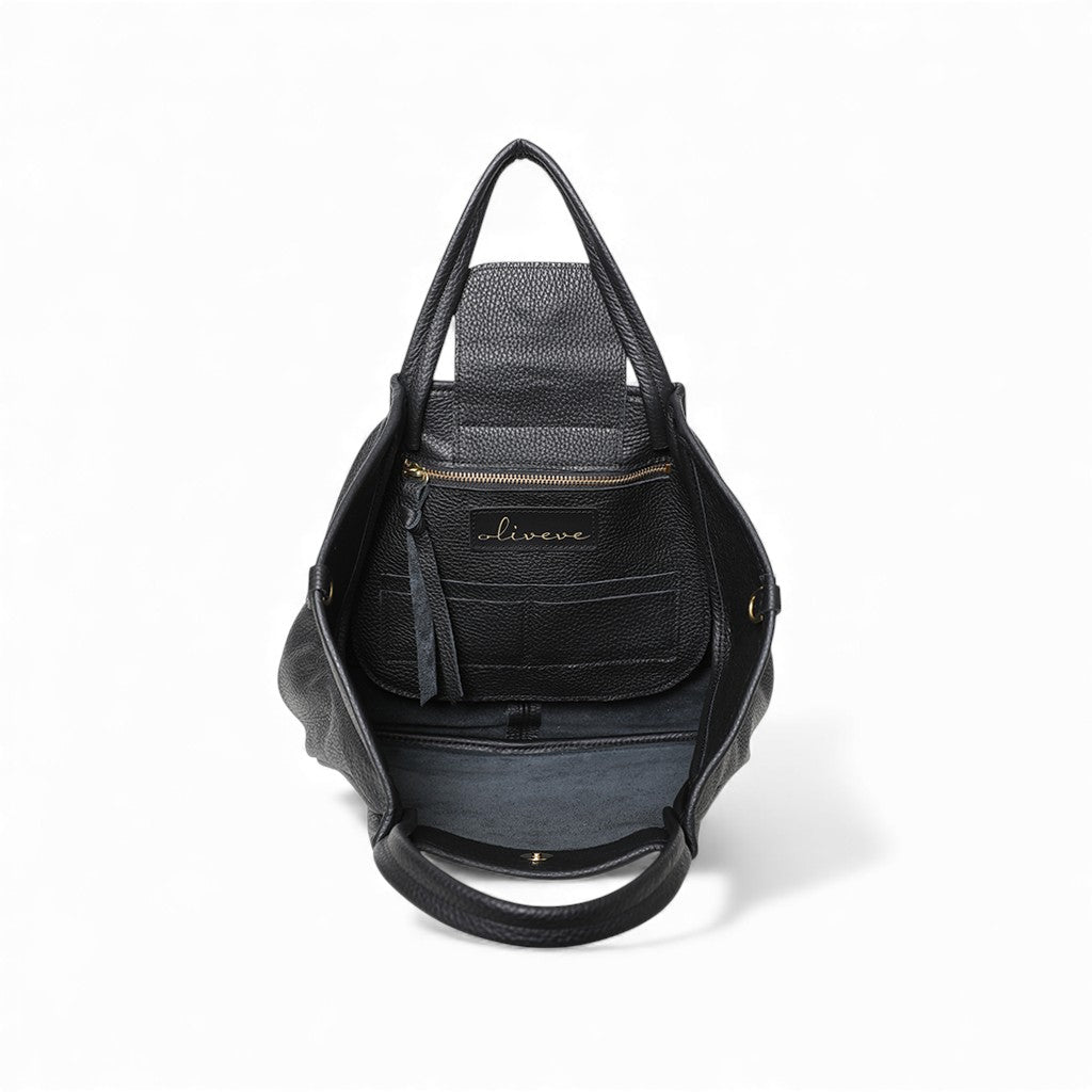 Vittoria Tote in Black Italian Buffalo Cowhide