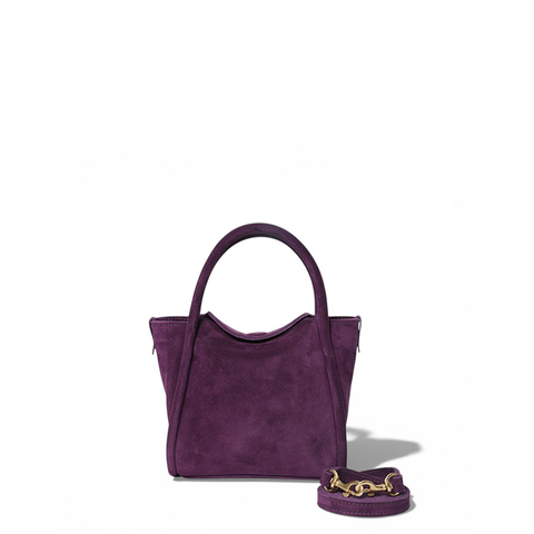 Mini Serena Top Handle Crossbody in Aubergine Italian Leather Backed Suede