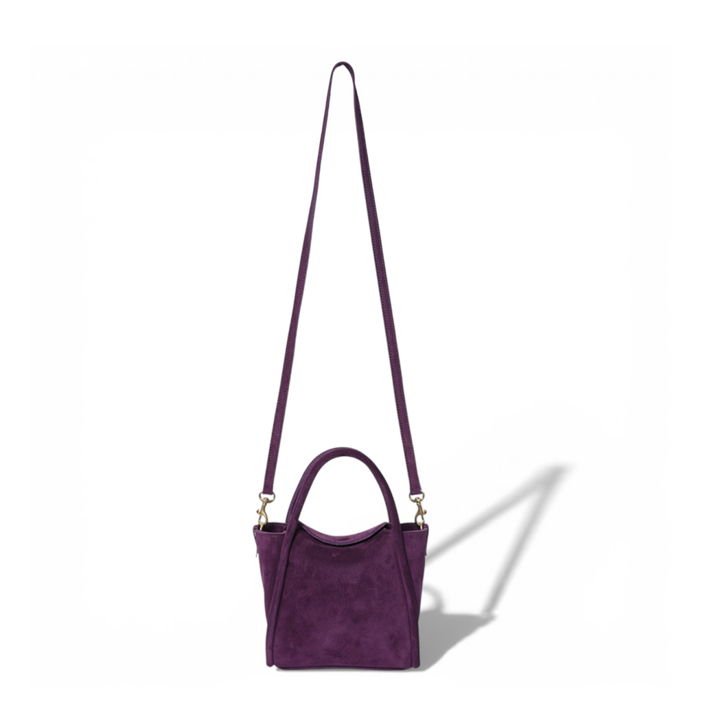 Mini Serena Top Handle Crossbody in Aubergine Italian Leather Backed Suede