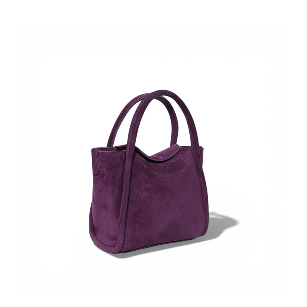 Mini Serena Top Handle Crossbody in Aubergine Italian Leather Backed Suede