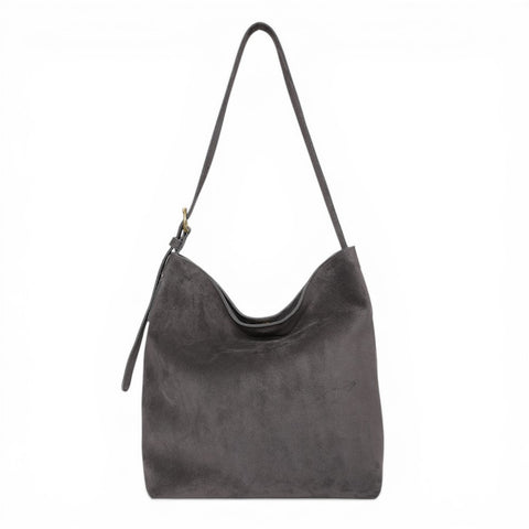 Gabriella Shoulder Bag in Pewter Italian Leather Backed Suede