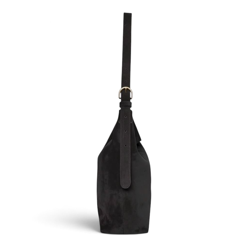 Gabriella Shoulder Bag in Black Italian Leather Backed Suede