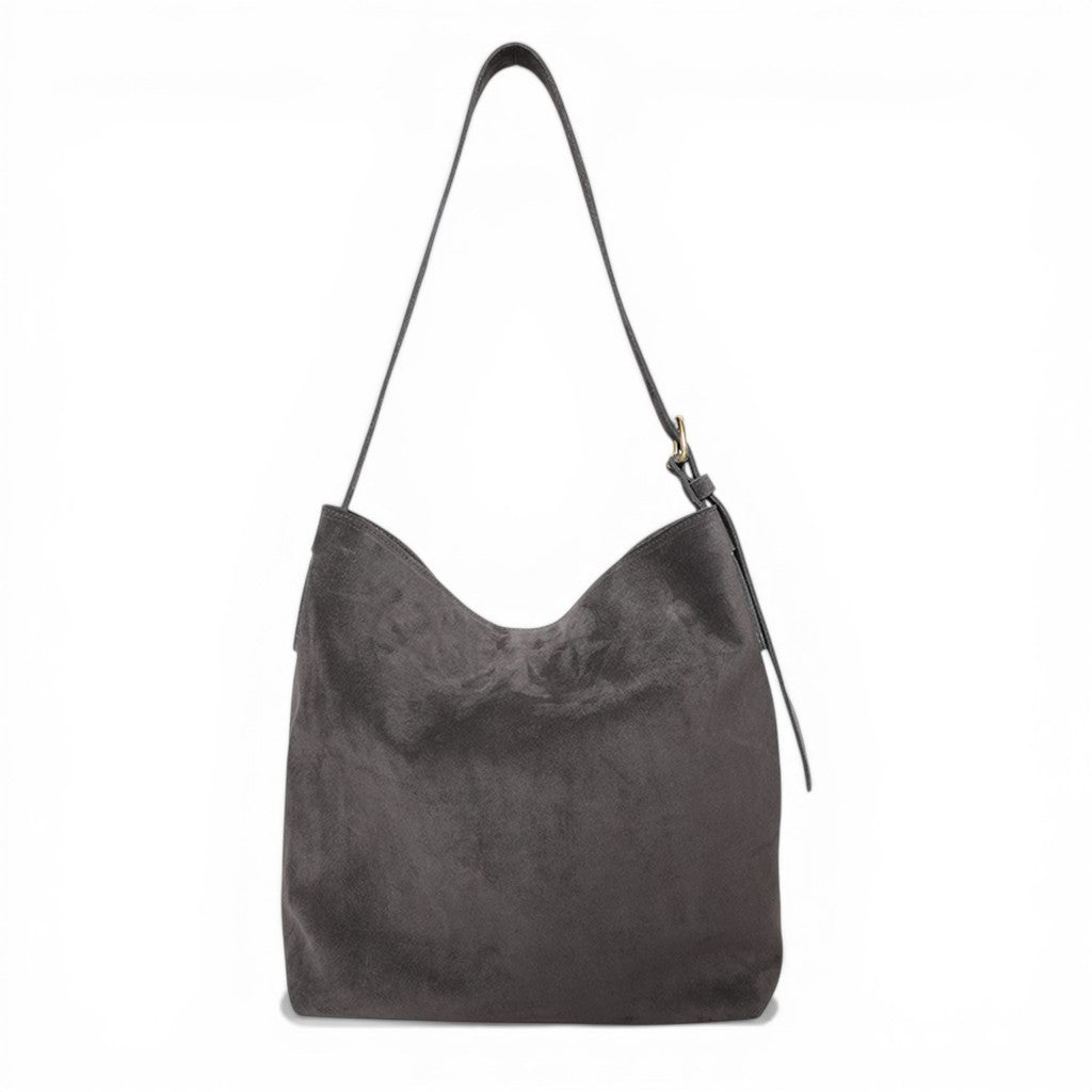 Gabriella Shoulder Bag in Pewter Italian Leather Backed Suede