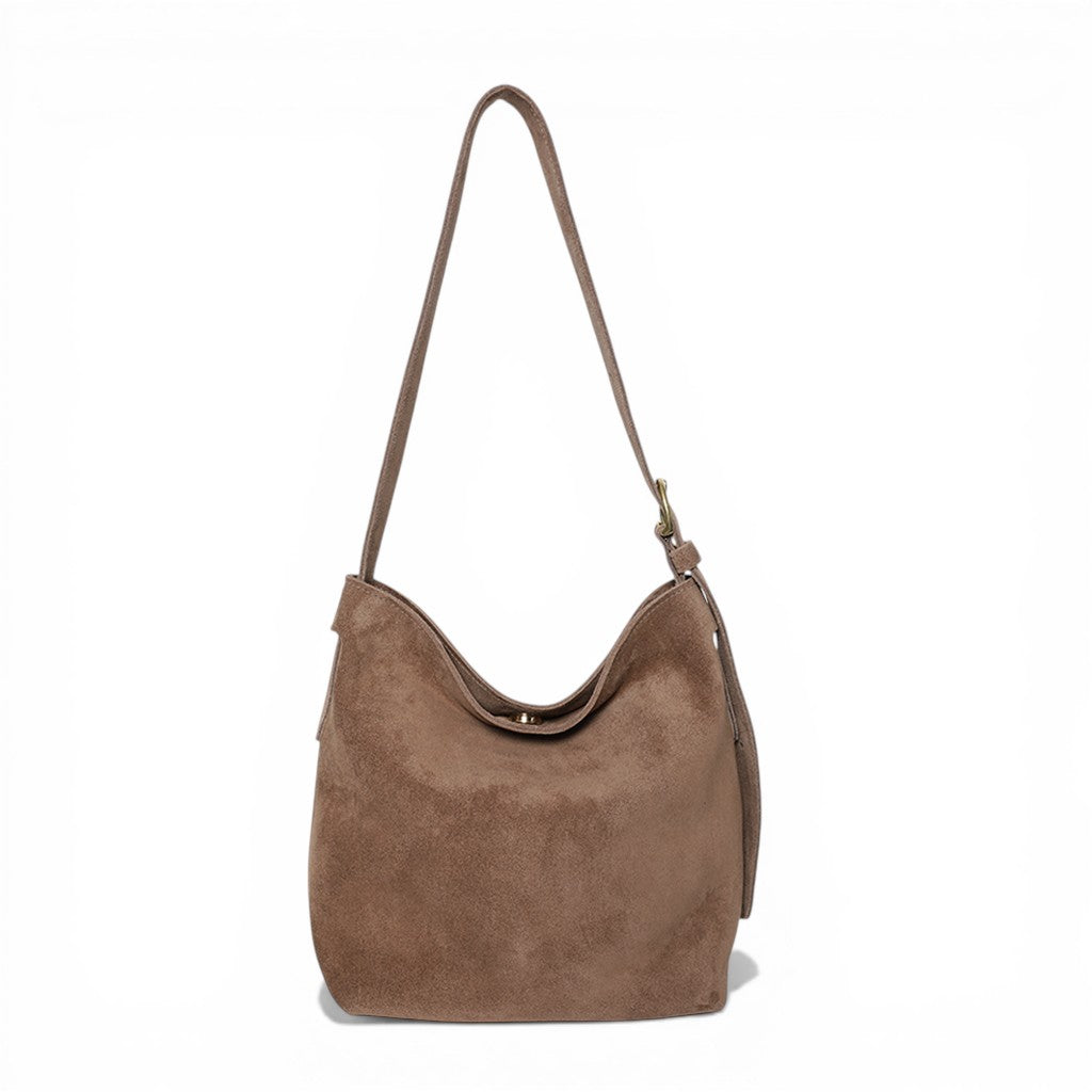 Midi Gabriella Shoulder Bag in Amphora Italian Leather Backed Suede