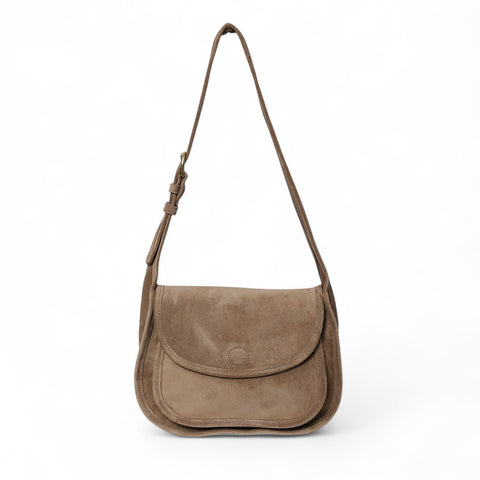 Simona Saddle Bag in Amphora Italian Leather Backed Suede