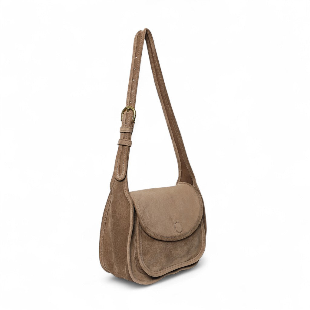Simona Saddle Bag in Amphora Italian Leather Backed Suede