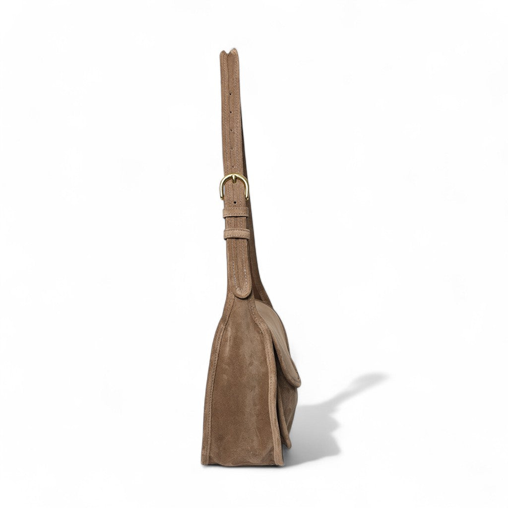 Simona Saddle Bag in Amphora Italian Leather Backed Suede