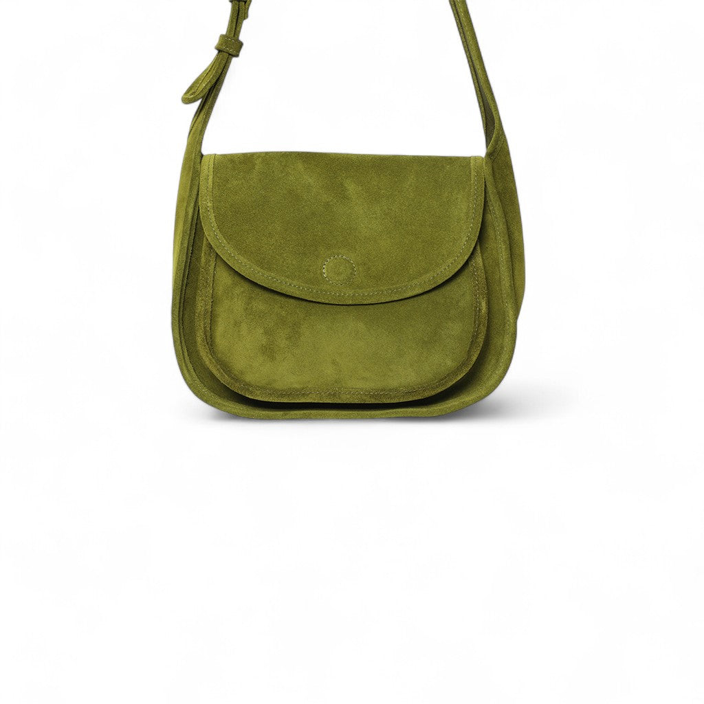 Simona Saddle Bag in Avocado Italian Leather Backed Suede