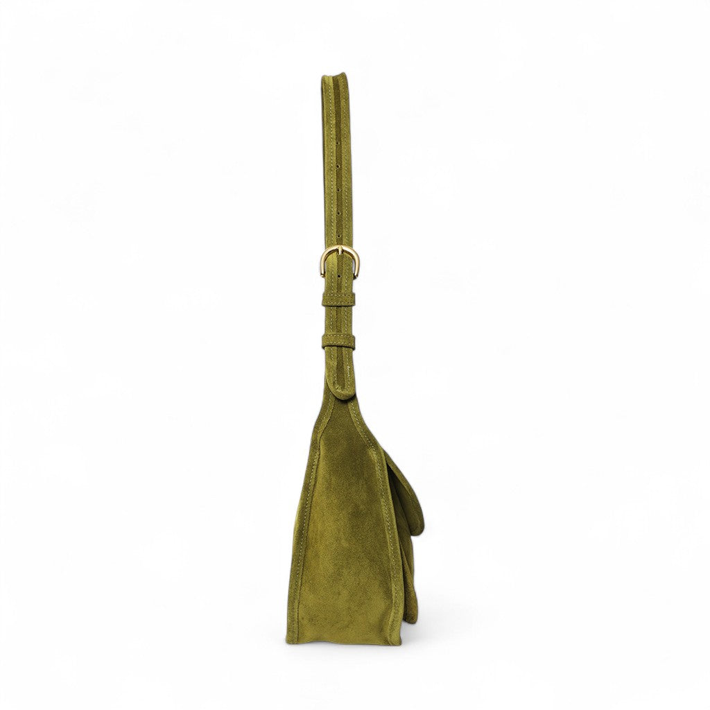 Simona Saddle Bag in Avocado Italian Leather Backed Suede