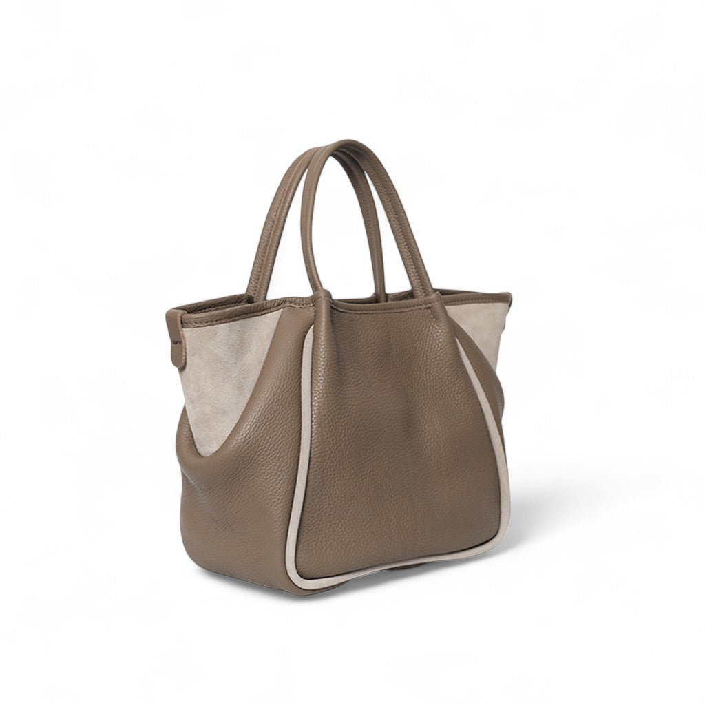 Vittoria Tote in Portobello Italian Buffalo Cowhide with Moonbeam Italian Leather Backed Suede