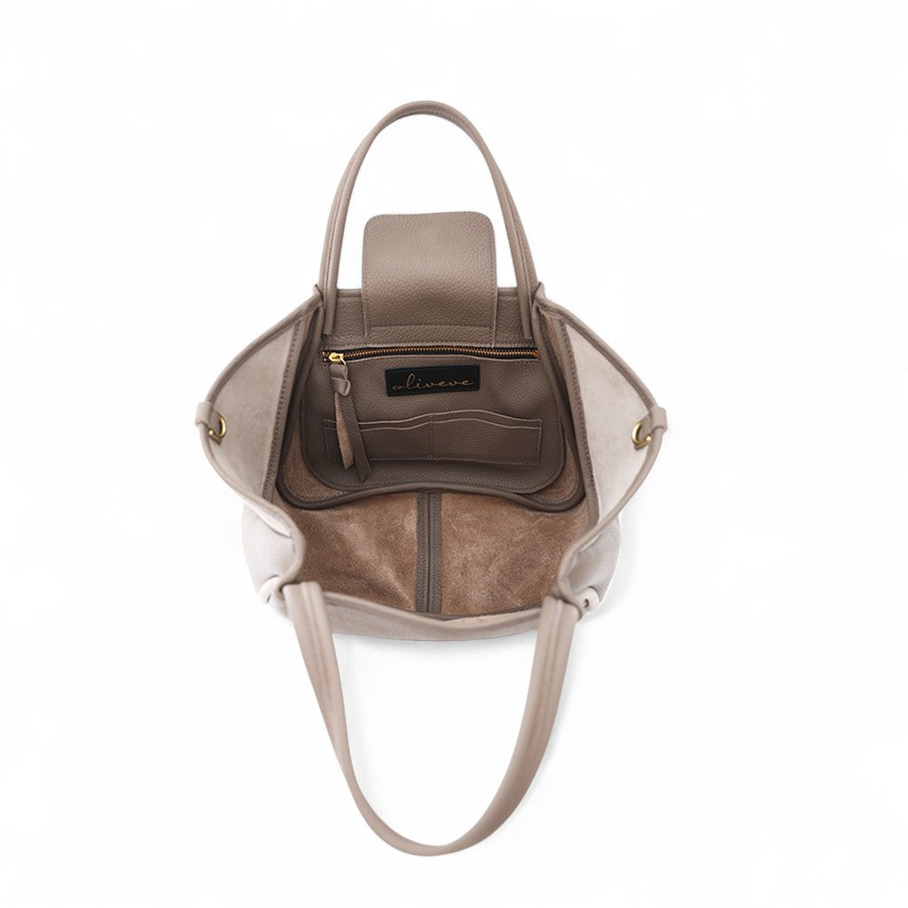 Vittoria Tote in Portobello Italian Buffalo Cowhide with Moonbeam Italian Leather Backed Suede