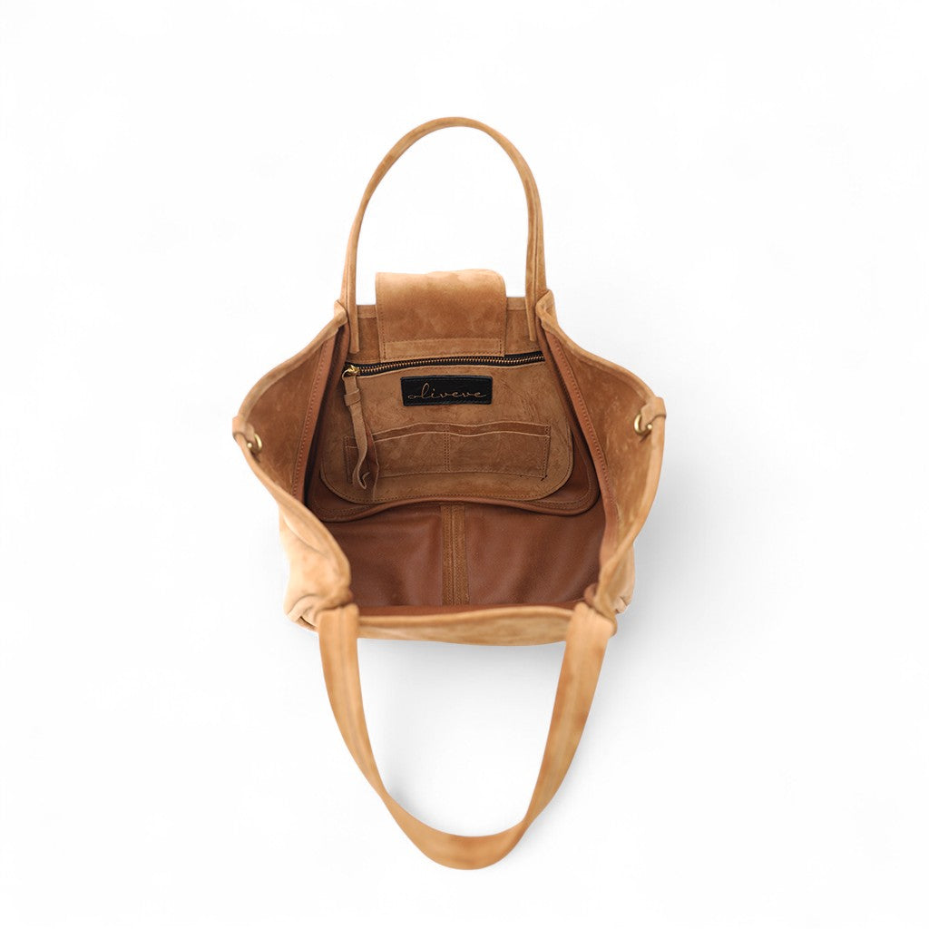 Vittoria Tote in Cuoio Italian Leather Backed Suede