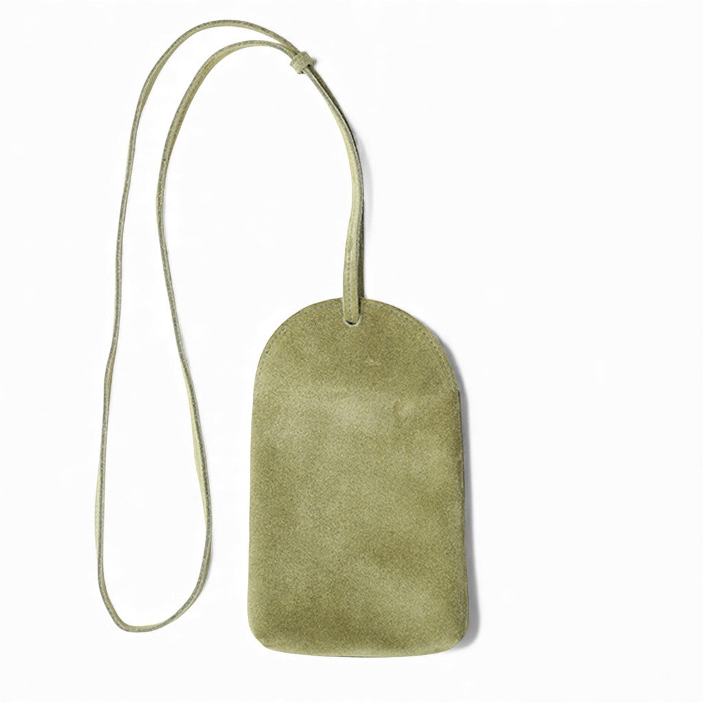 Paulina Phone Bag in Olive Italian Leather Backed Suede