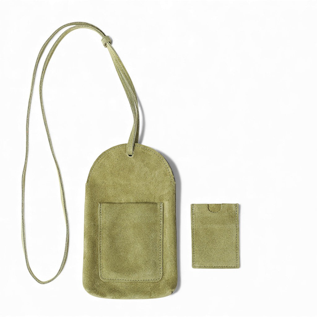 Paulina Phone Bag in Olive Italian Leather Backed Suede