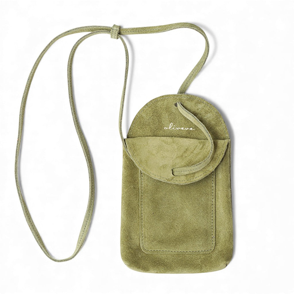 Paulina Phone Bag in Olive Italian Leather Backed Suede