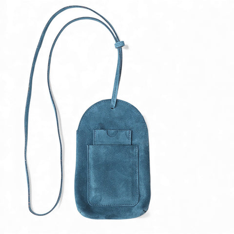 Paulina Phone Bag in Aegean Italian Leather Backed Suede