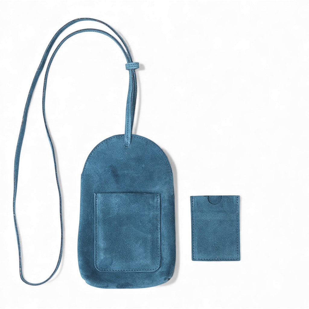 Paulina Phone Bag in Aegean Italian Leather Backed Suede