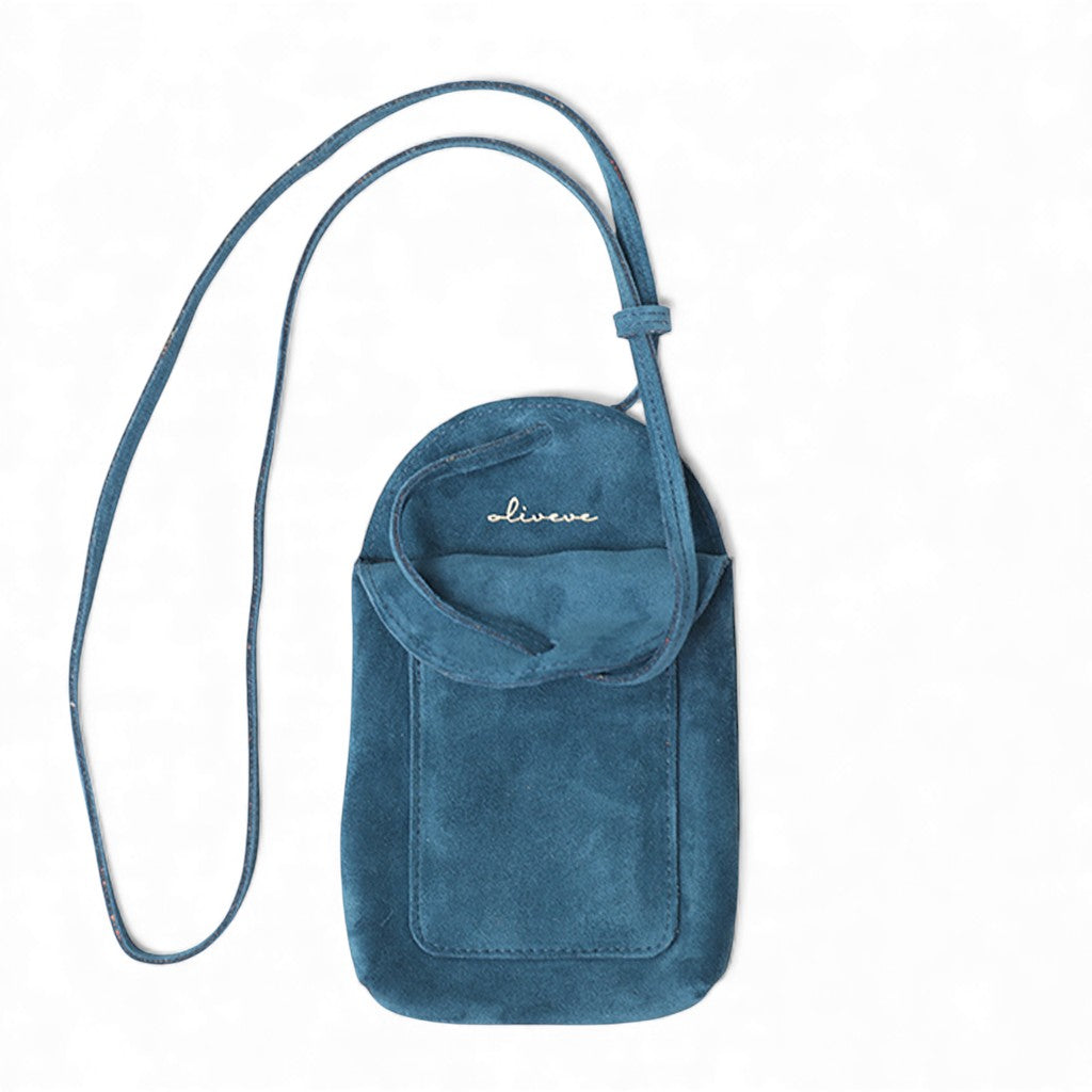Paulina Phone Bag in Aegean Italian Leather Backed Suede