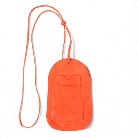 Paulina Phone Bag in Tangelo Italian Leather Backed Suede