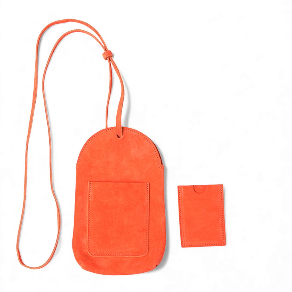 Paulina Phone Bag in Tangelo Italian Leather Backed Suede