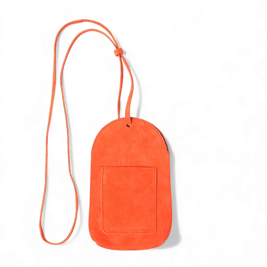 Paulina Phone Bag in Tangelo Italian Leather Backed Suede