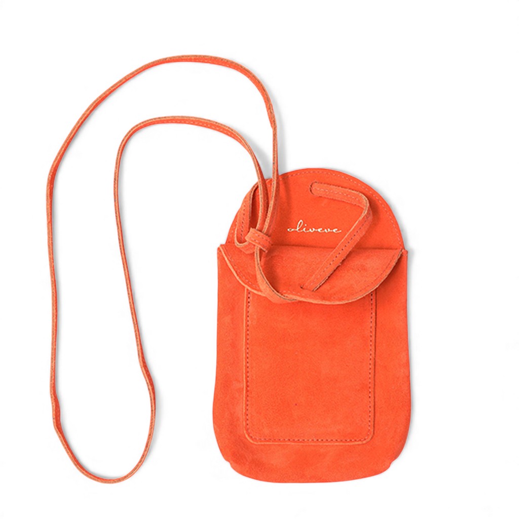 Paulina Phone Bag in Tangelo Italian Leather Backed Suede